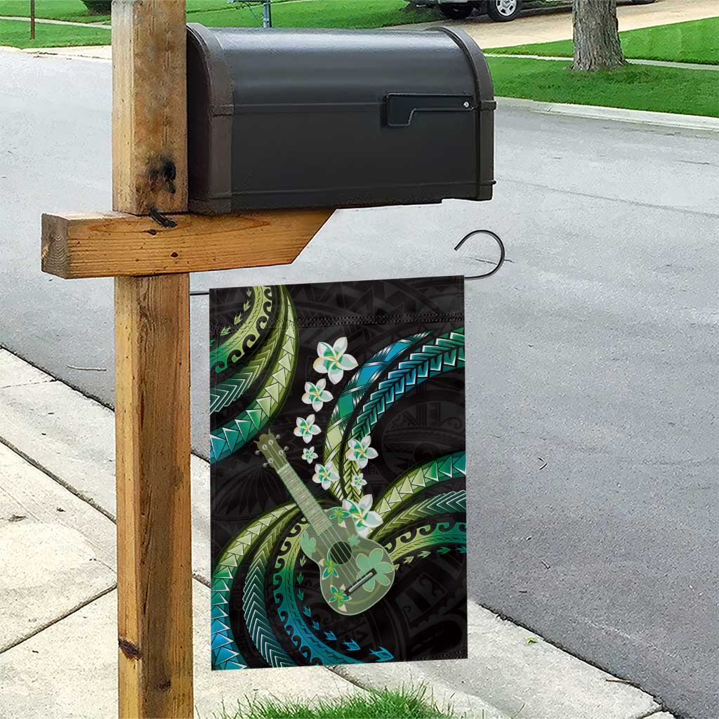 Hawaiian Ukulele Garden Flag Chartreuse Cyan Fantastic Plumeria