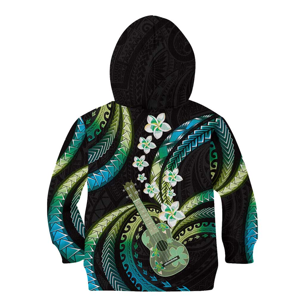 Hawaiian Ukulele Kid Hoodie Chartreuse Cyan Fantastic Plumeria