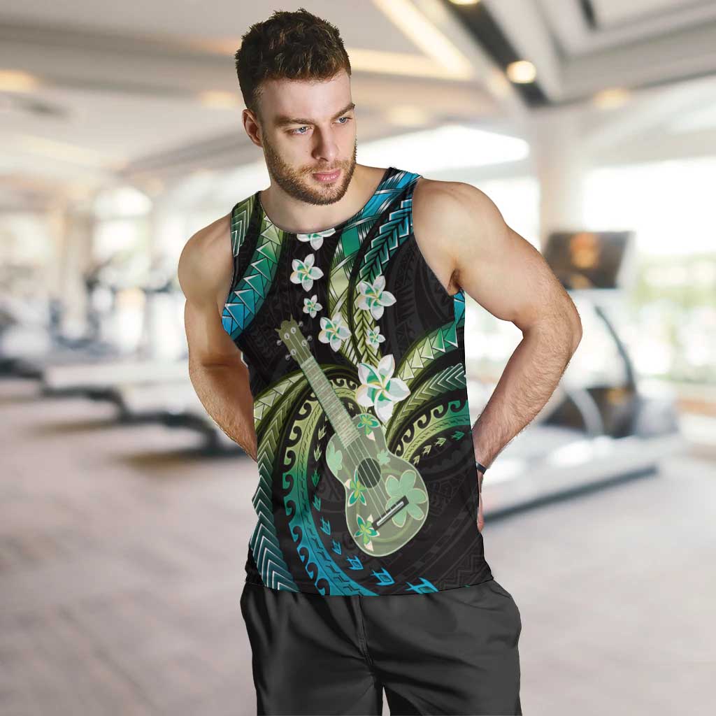 Hawaiian Ukulele Men Tank Top Chartreuse Cyan Fantastic Plumeria
