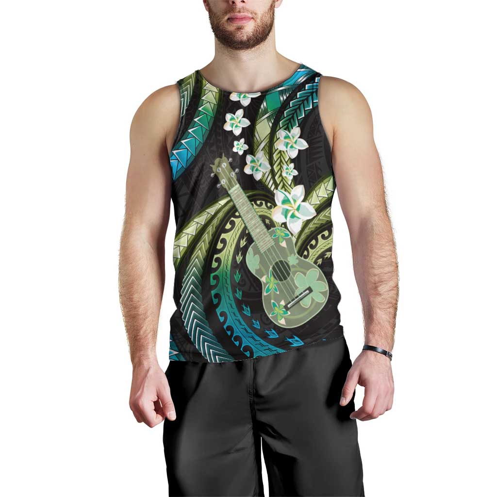 Hawaiian Ukulele Men Tank Top Chartreuse Cyan Fantastic Plumeria