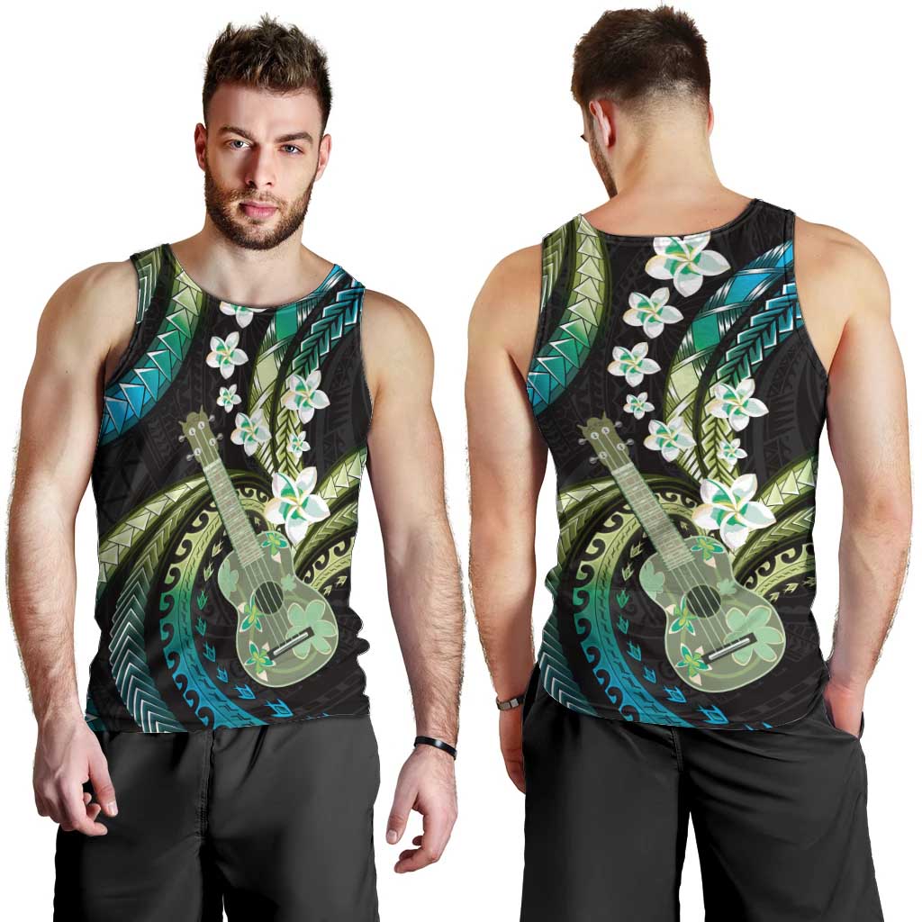 Hawaiian Ukulele Men Tank Top Chartreuse Cyan Fantastic Plumeria