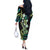 Hawaiian Ukulele Off The Shoulder Long Sleeve Dress Chartreuse Cyan Fantastic Plumeria