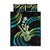 Hawaiian Ukulele Quilt Bed Set Chartreuse Cyan Fantastic Plumeria
