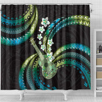 Hawaiian Ukulele Shower Curtain Chartreuse Cyan Fantastic Plumeria