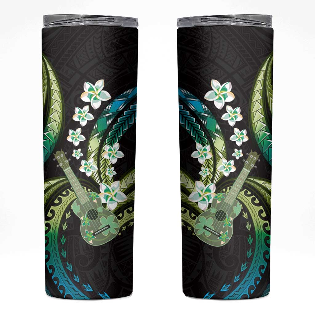 Hawaiian Ukulele Skinny Tumbler Chartreuse Cyan Fantastic Plumeria