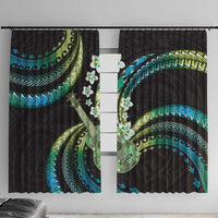 Hawaiian Ukulele Window Curtain Chartreuse Cyan Fantastic Plumeria