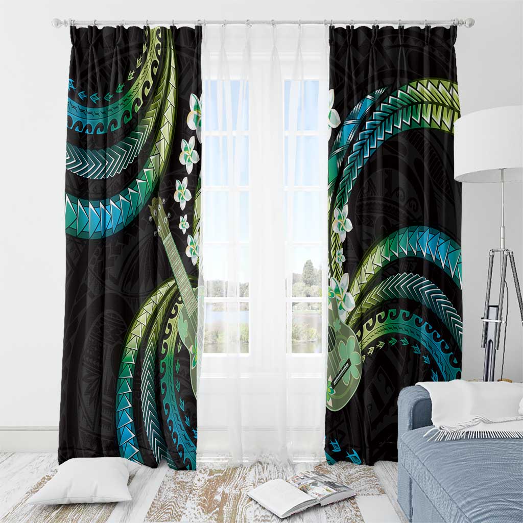 Hawaiian Ukulele Window Curtain Chartreuse Cyan Fantastic Plumeria