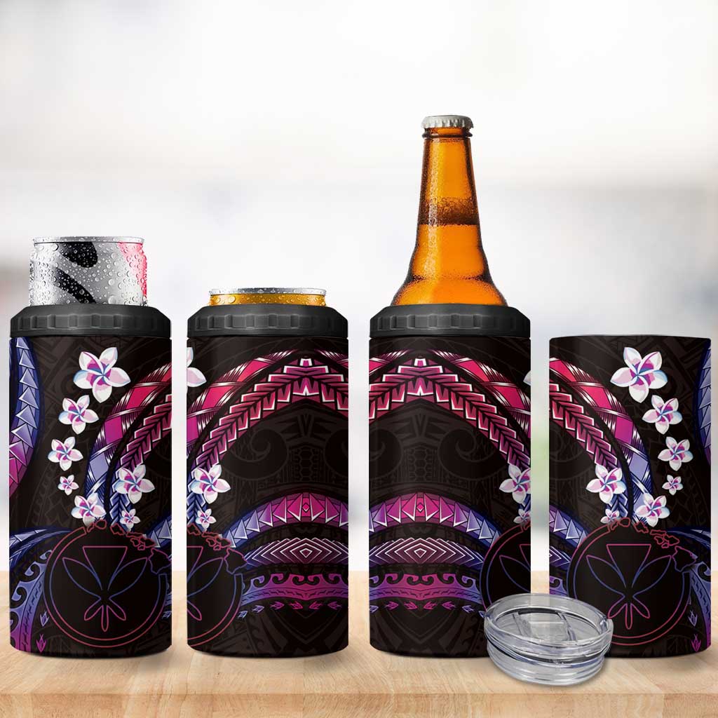 Hawaii Map Kanaka Maoli 4 in 1 Can Cooler Tumbler Fantastic Frangipani Sweet Dream