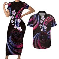 Hawaii Map Kanaka Maoli Couples Matching Short Sleeve Bodycon Dress and Hawaiian Shirt Fantastic Frangipani Sweet Dream