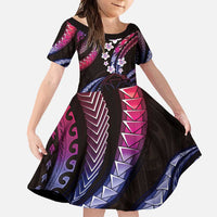 Hawaii Map Kanaka Maoli Family Matching Off Shoulder Maxi Dress and Hawaiian Shirt Fantastic Frangipani Sweet Dream LT01 Daughter's Dress Pink - Polynesian Pride