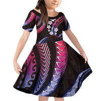Hawaii Map Kanaka Maoli Family Matching Off Shoulder Short Dress and Hawaiian Shirt Fantastic Frangipani Sweet Dream LT01 Daughter's Dress Pink - Polynesian Pride