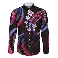 Hawaii Map Kanaka Maoli Family Matching Off Shoulder Short Dress and Hawaiian Shirt Fantastic Frangipani Sweet Dream LT01 Dad's Shirt - Long Sleeve Pink - Polynesian Pride