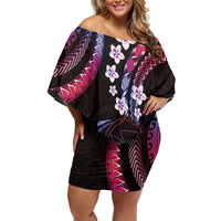 Hawaii Map Kanaka Maoli Family Matching Off Shoulder Short Dress and Hawaiian Shirt Fantastic Frangipani Sweet Dream LT01 Mom's Dress Pink - Polynesian Pride