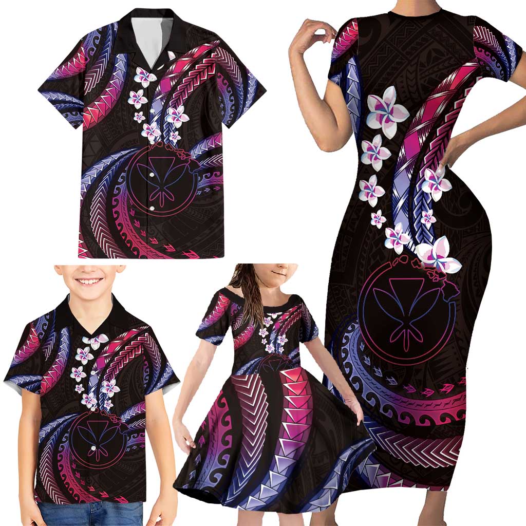 Hawaii Map Kanaka Maoli Family Matching Short Sleeve Bodycon Dress and Hawaiian Shirt Fantastic Frangipani Sweet Dream