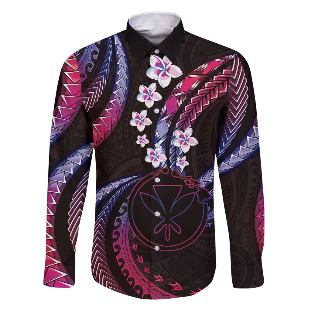 Hawaii Map Kanaka Maoli Family Matching Summer Maxi Dress and Hawaiian Shirt Fantastic Frangipani Sweet Dream LT01 Dad's Shirt - Long Sleeve Pink - Polynesian Pride