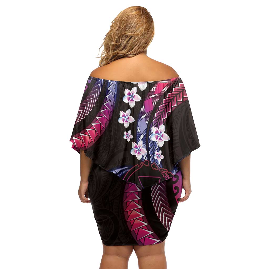 Hawaii Map Kanaka Maoli Off Shoulder Short Dress Fantastic Frangipani Sweet Dream