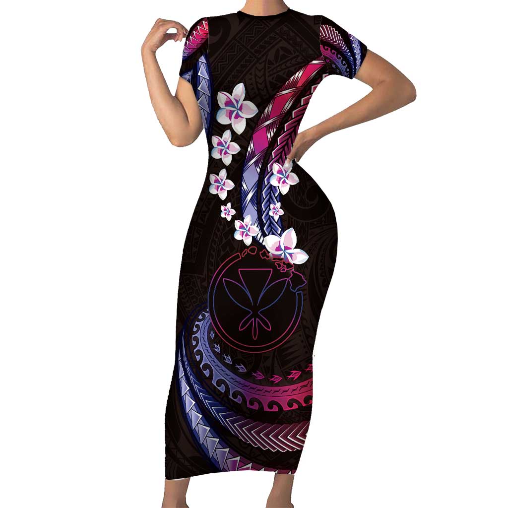 Hawaii Map Kanaka Maoli Short Sleeve Bodycon Dress Fantastic Frangipani Sweet Dream