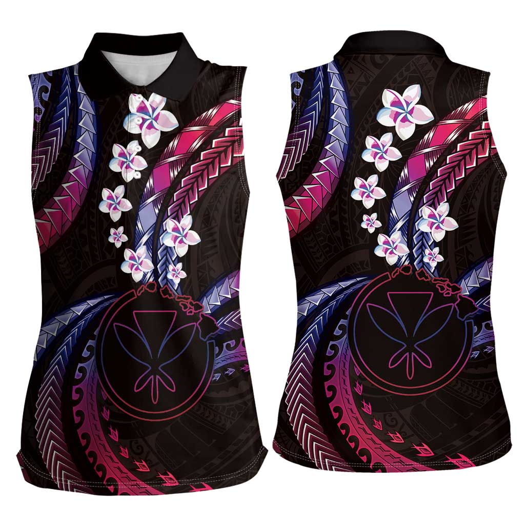 Hawaii Map Kanaka Maoli Women Sleeveless Polo Shirt Fantastic Frangipani Sweet Dream