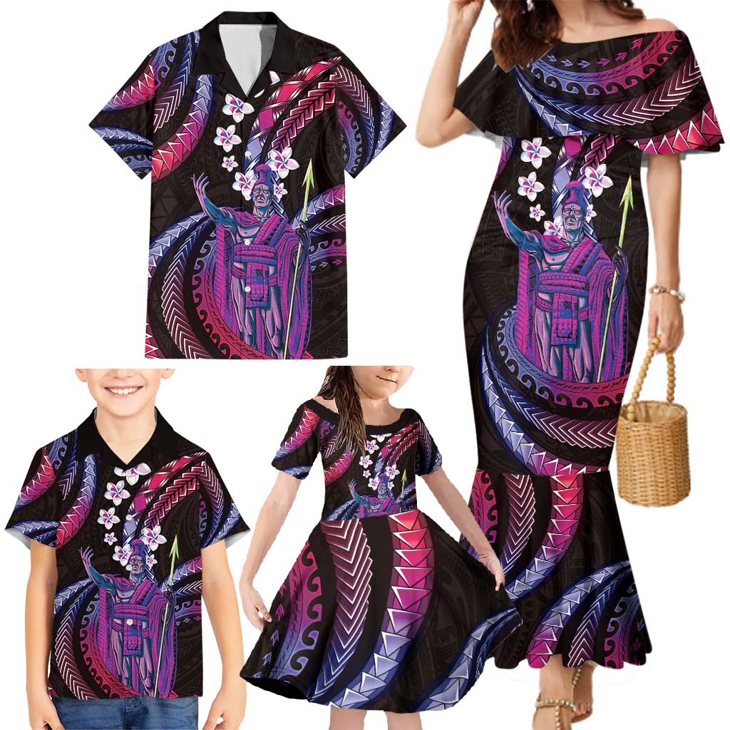 Hawaii King Kamehameha Family Matching Mermaid Dress and Hawaiian Shirt Fantastic Plumeria Sweet Vibes