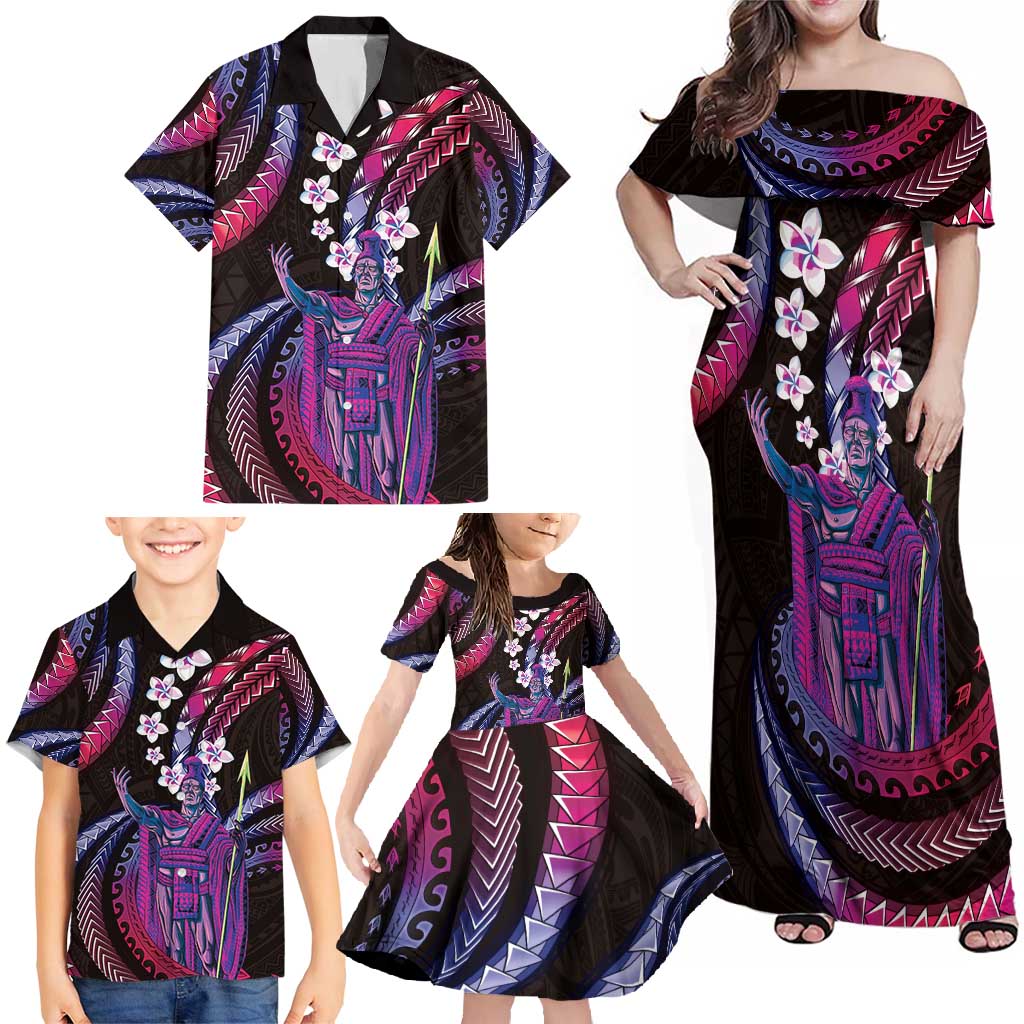 Hawaii King Kamehameha Family Matching Off Shoulder Maxi Dress and Hawaiian Shirt Fantastic Plumeria Sweet Vibes LT01 - Polynesian Pride