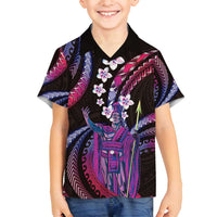 Hawaii King Kamehameha Family Matching Off Shoulder Maxi Dress and Hawaiian Shirt Fantastic Plumeria Sweet Vibes LT01 Son's Shirt Pink - Polynesian Pride