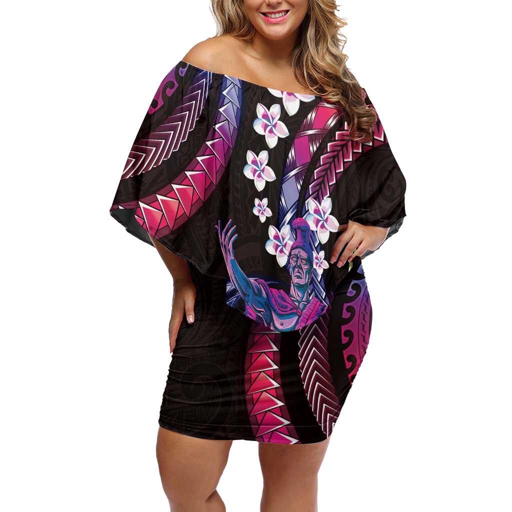 Hawaii King Kamehameha Family Matching Off Shoulder Short Dress and Hawaiian Shirt Fantastic Plumeria Sweet Vibes LT01 Mom's Dress Pink - Polynesian Pride