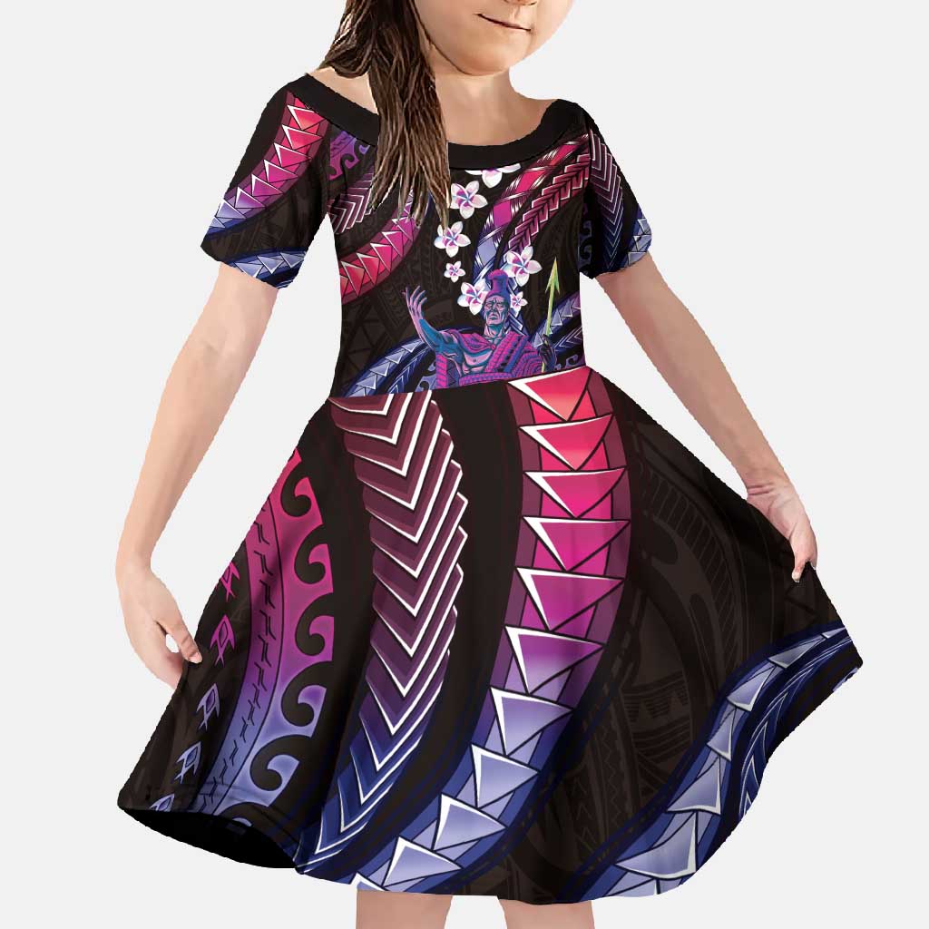 Hawaii King Kamehameha Family Matching Summer Maxi Dress and Hawaiian Shirt Fantastic Plumeria Sweet Vibes LT01 Daughter's Dress Pink - Polynesian Pride
