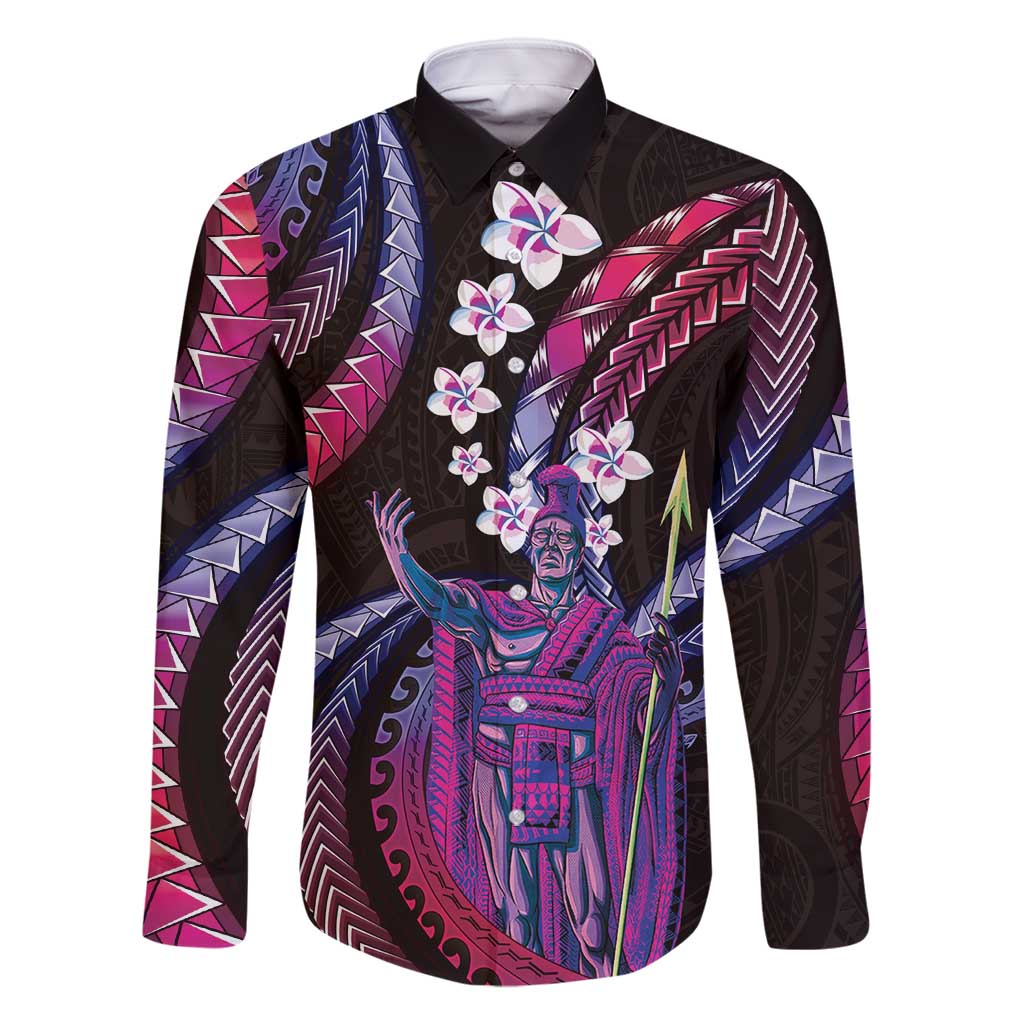 Hawaii King Kamehameha Family Matching Summer Maxi Dress and Hawaiian Shirt Fantastic Plumeria Sweet Vibes LT01 Dad's Shirt - Long Sleeve Pink - Polynesian Pride