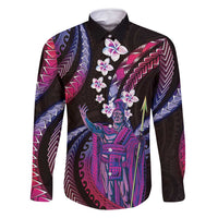 Hawaii King Kamehameha Family Matching Summer Maxi Dress and Hawaiian Shirt Fantastic Plumeria Sweet Vibes LT01 Dad's Shirt - Long Sleeve Pink - Polynesian Pride