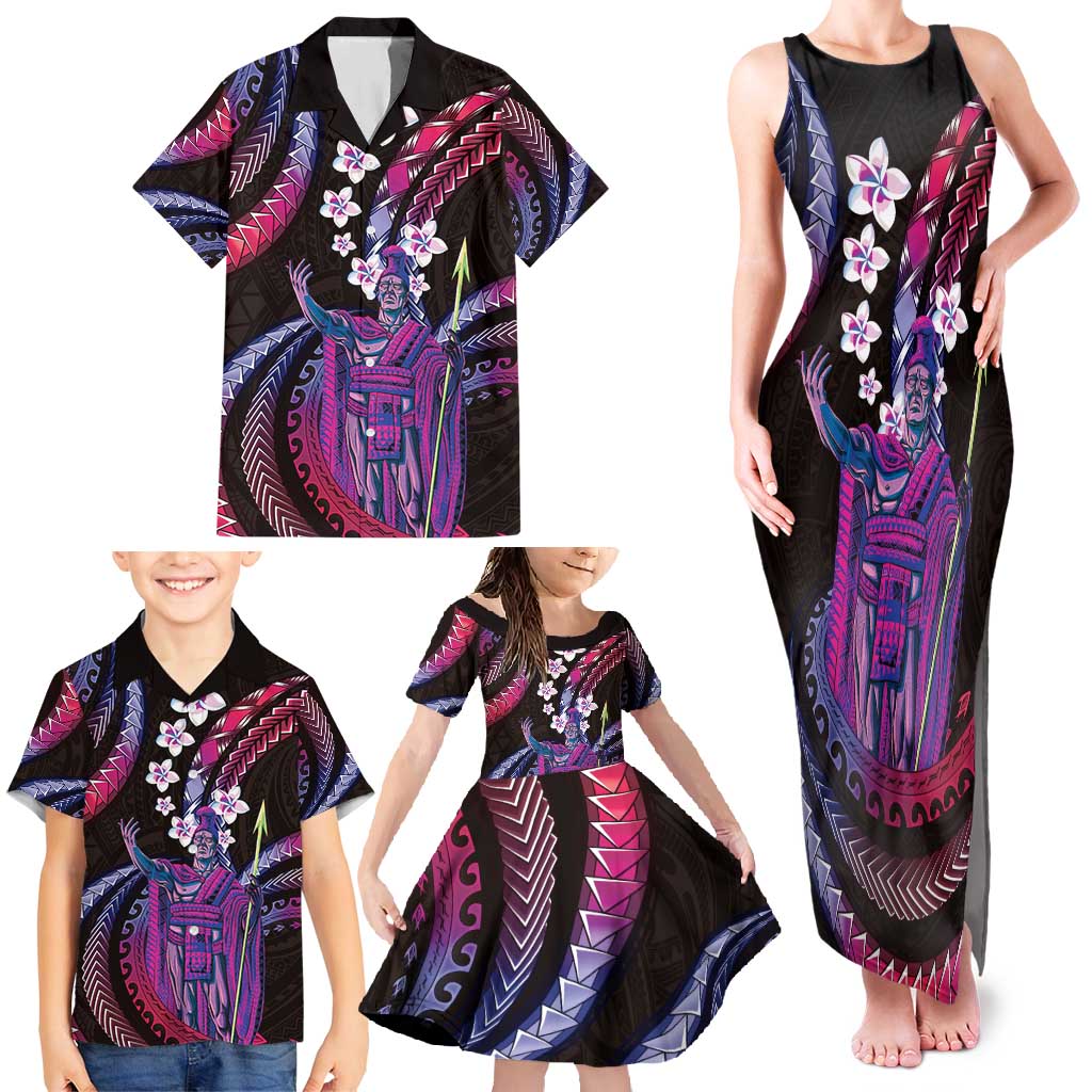 Hawaii King Kamehameha Family Matching Tank Maxi Dress and Hawaiian Shirt Fantastic Plumeria Sweet Vibes