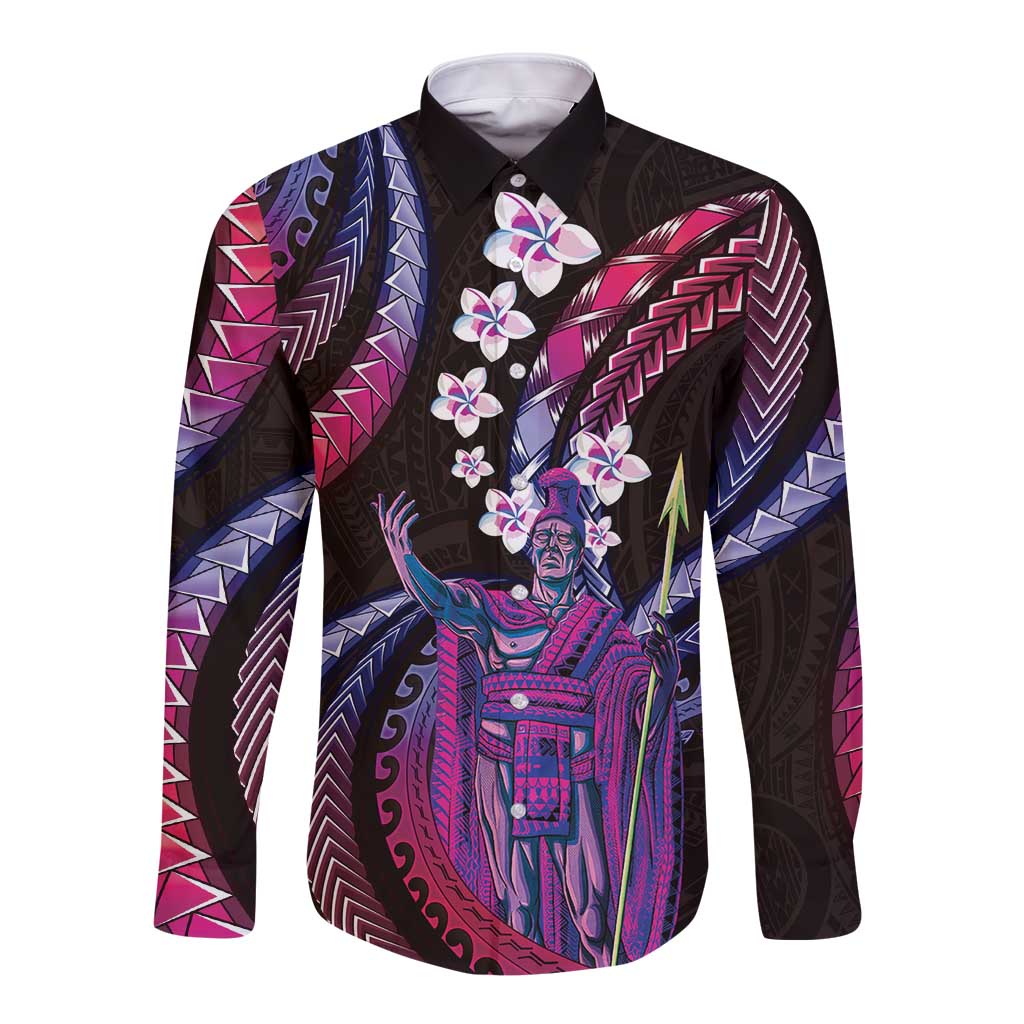 Hawaii King Kamehameha Long Sleeve Button Shirt Fantastic Plumeria Sweet Vibes
