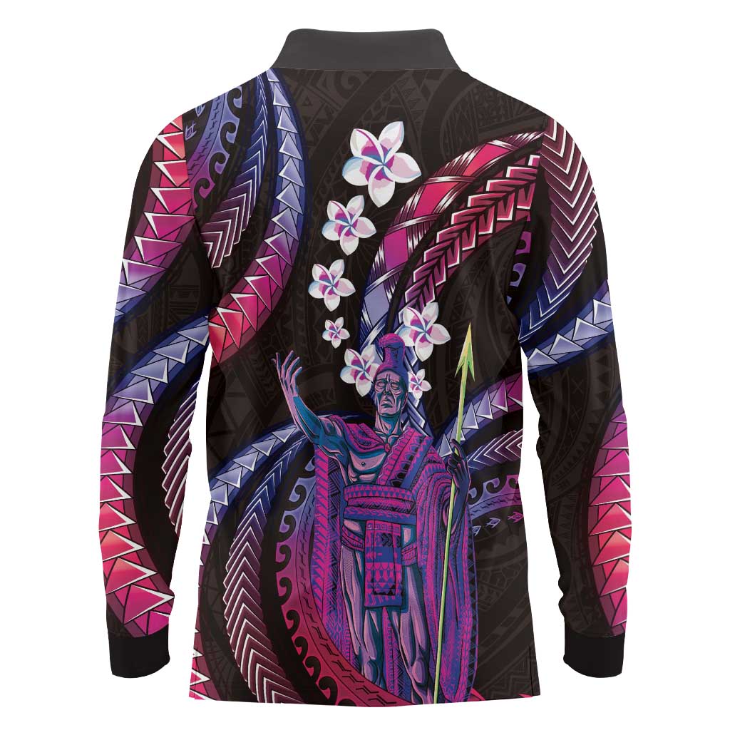 Hawaii King Kamehameha Long Sleeve Polo Shirt Fantastic Plumeria Sweet Vibes