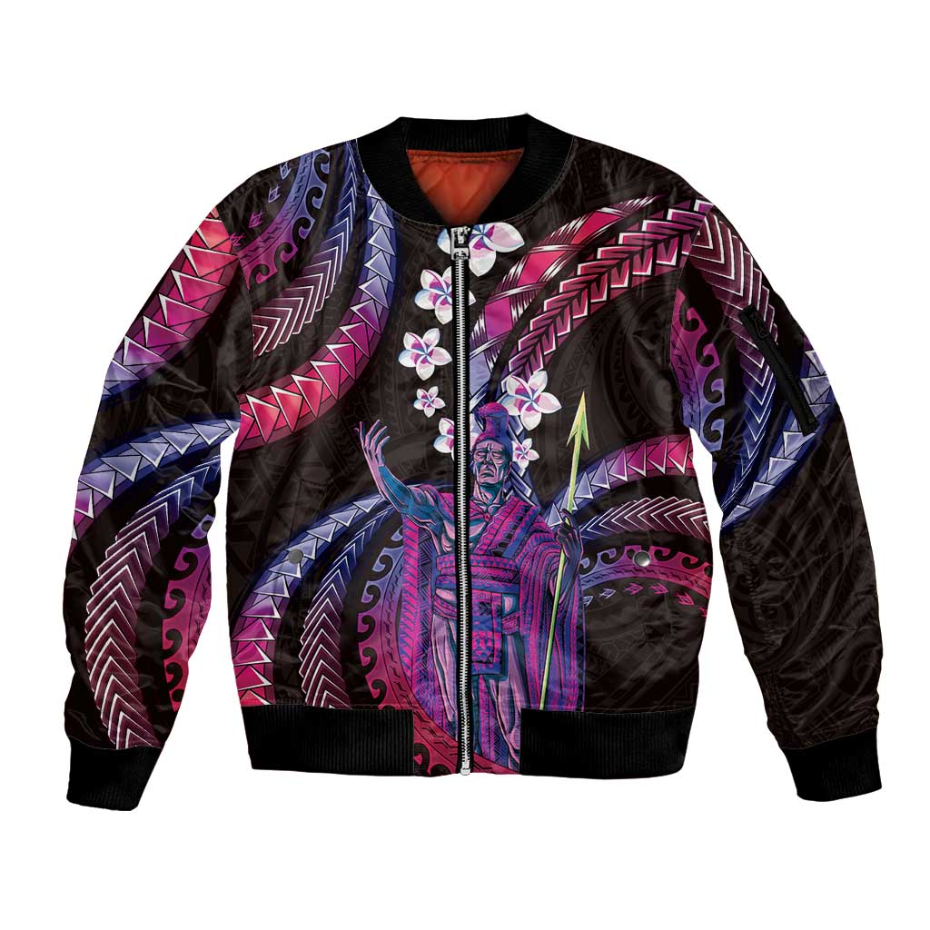 Hawaii King Kamehameha Sleeve Zip Bomber Jacket Fantastic Plumeria Sweet Vibes