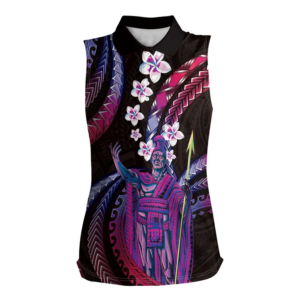 Hawaii King Kamehameha Women Sleeveless Polo Shirt Fantastic Plumeria Sweet Vibes