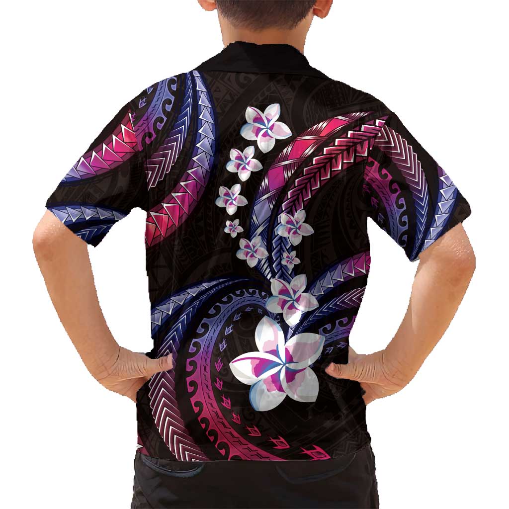 Hawaii Plumeria Family Matching Off Shoulder Maxi Dress and Hawaiian Shirt Sweet Gradient Polynesian Pattern