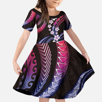 Hawaii Plumeria Family Matching Summer Maxi Dress and Hawaiian Shirt Sweet Gradient Polynesian Pattern LT01 Daughter's Dress Pink - Polynesian Pride