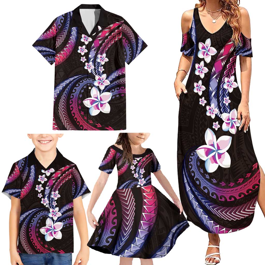 Hawaii Plumeria Family Matching Summer Maxi Dress and Hawaiian Shirt Sweet Gradient Polynesian Pattern LT01 - Polynesian Pride
