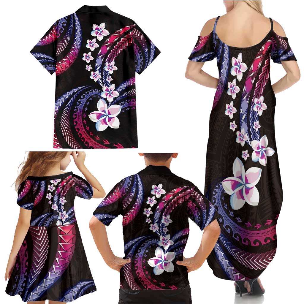 Hawaii Plumeria Family Matching Summer Maxi Dress and Hawaiian Shirt Sweet Gradient Polynesian Pattern LT01 - Polynesian Pride