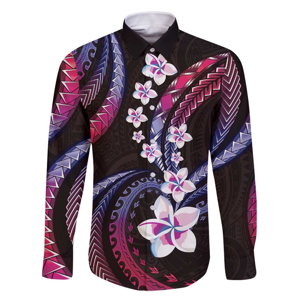 Hawaii Plumeria Family Matching Summer Maxi Dress and Hawaiian Shirt Sweet Gradient Polynesian Pattern LT01 Dad's Shirt - Long Sleeve Pink - Polynesian Pride