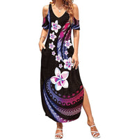 Hawaii Plumeria Family Matching Summer Maxi Dress and Hawaiian Shirt Sweet Gradient Polynesian Pattern LT01 Mom's Dress Pink - Polynesian Pride