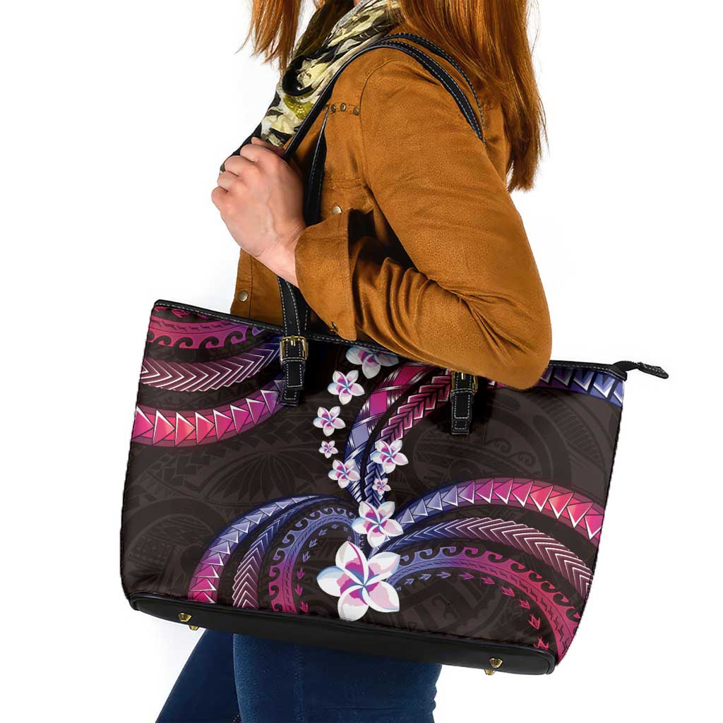 Hawaii Plumeria Leather Tote Bag Sweet Gradient Polynesian Pattern