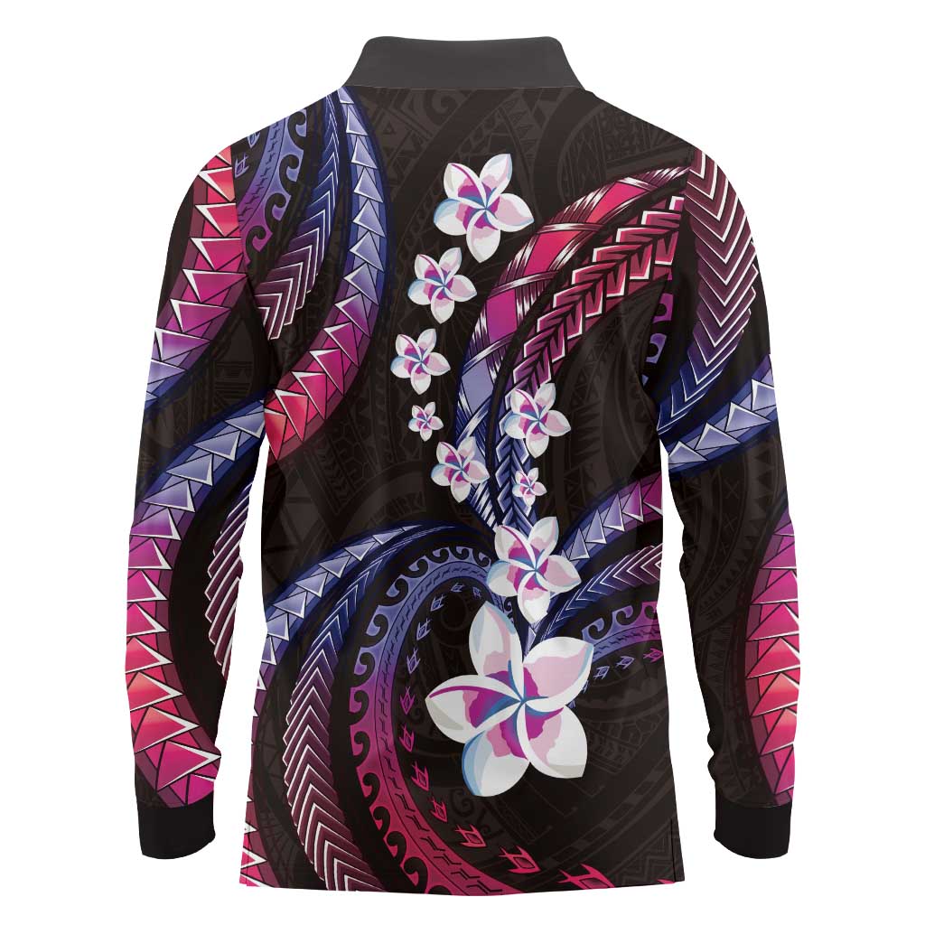 Hawaii Plumeria Long Sleeve Polo Shirt Sweet Gradient Polynesian Pattern