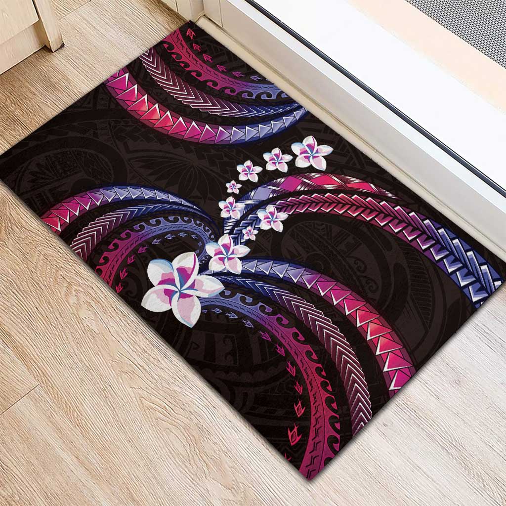 Hawaii Plumeria Rubber Doormat Sweet Gradient Polynesian Pattern