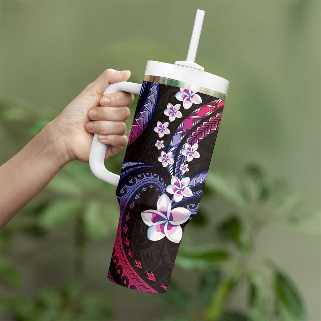 Hawaii Plumeria Tumbler With Handle Sweet Gradient Polynesian Pattern
