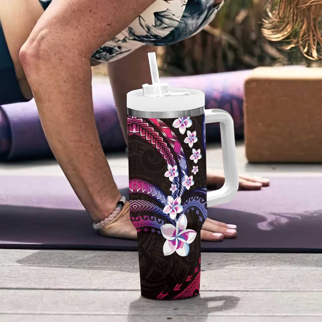 Hawaii Plumeria Tumbler With Handle Sweet Gradient Polynesian Pattern