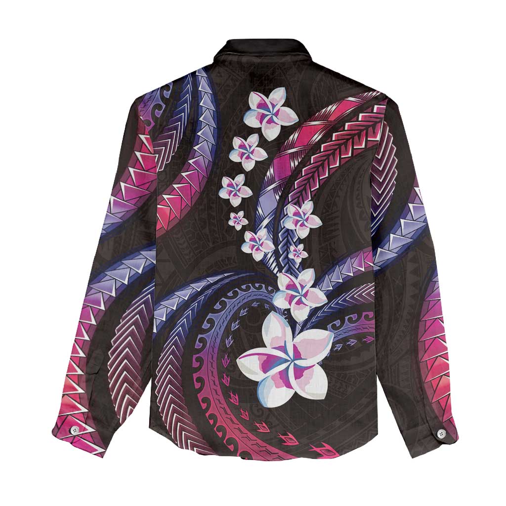 Hawaii Plumeria Women Casual Shirt Sweet Gradient Polynesian Pattern