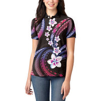Hawaii Plumeria Women Polo Shirt Sweet Gradient Polynesian Pattern