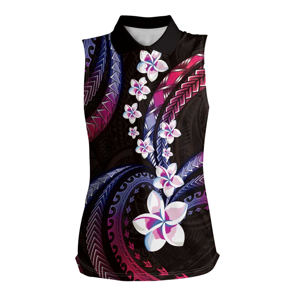 Hawaii Plumeria Women Sleeveless Polo Shirt Sweet Gradient Polynesian Pattern
