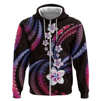 Hawaii Plumeria Zip Hoodie Sweet Gradient Polynesian Pattern