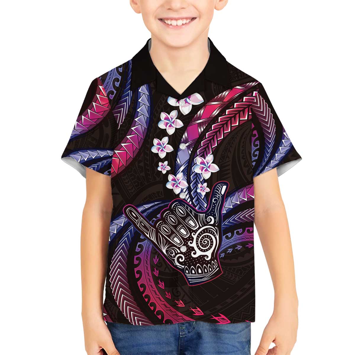 Hawaii Shaka Sign Family Matching Off The Shoulder Long Sleeve Dress and Hawaiian Shirt Fantastic Frangipani Sweet Vibes